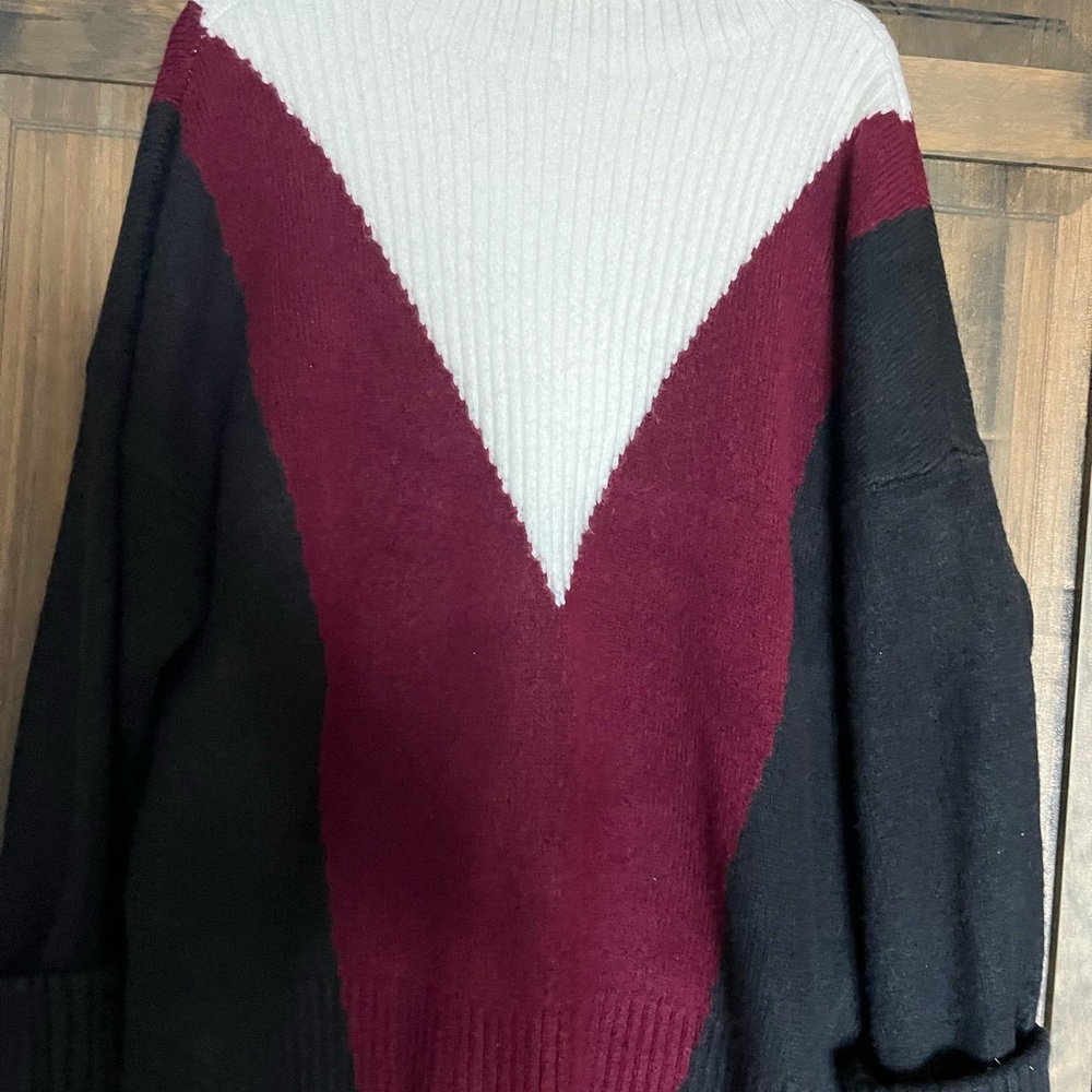 LOFT Colorblock Turtleneck Sweater - Cream, Burgundy, Black